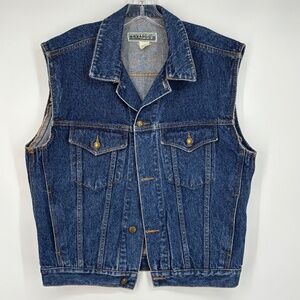 Huk-A-Poo Mens Medium Small Button Front Denim Vest Blue Cotton Pockets Vintage